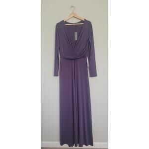 NWT Lulus Womens XL Maxi Dress Faux Wrap V Neck Long Sleeve Purple